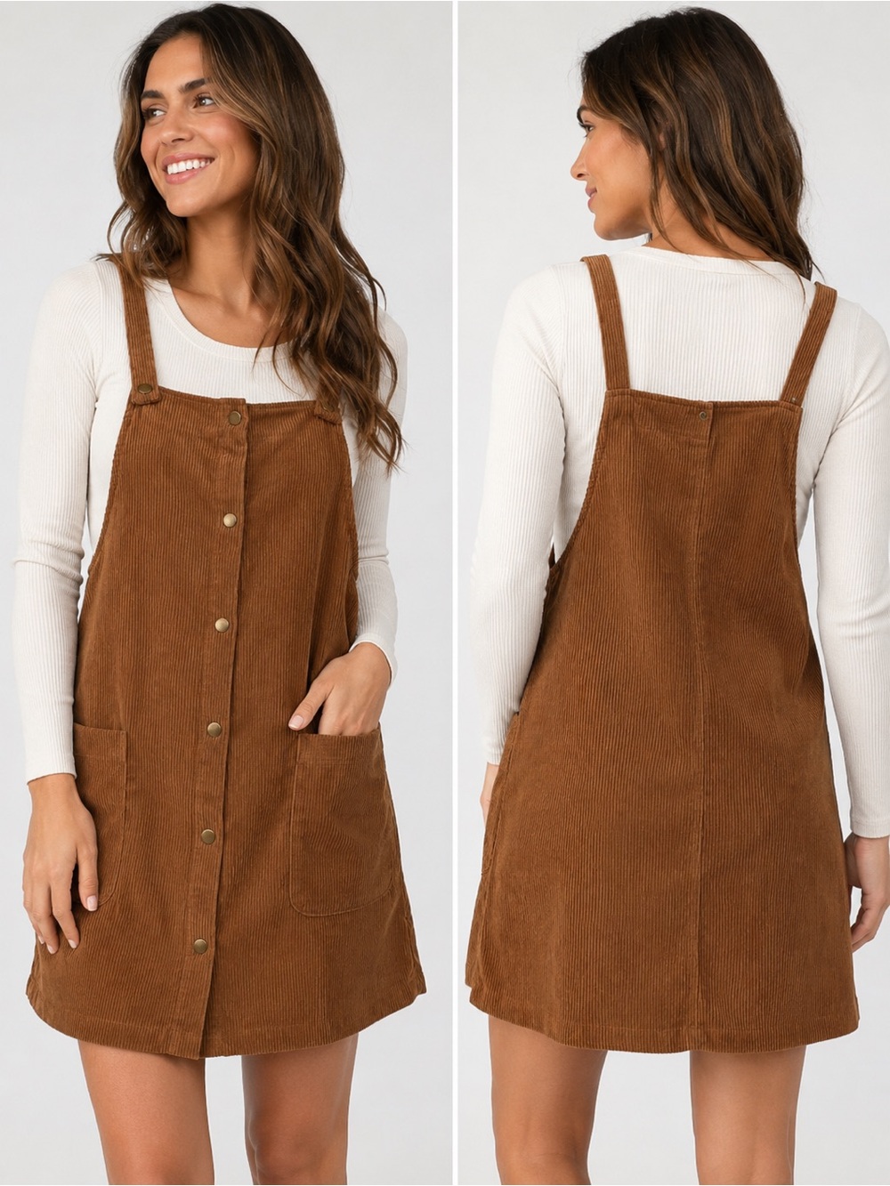 Corduroy Overall Dress Camel Brown XL